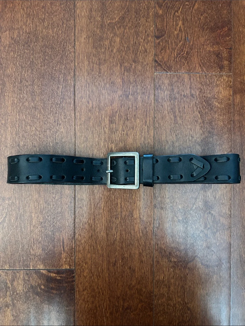 The Children’s Place Kid’s Chunky Black Leather Belt, Silver Buckle, Size 8-14